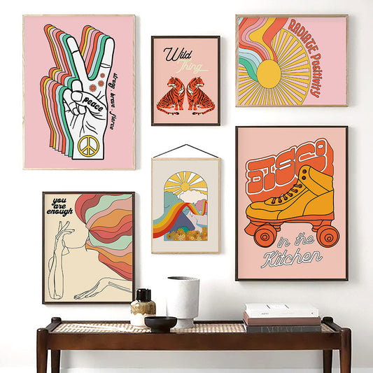Quadro su tela Illustrazioni retrò variopinte