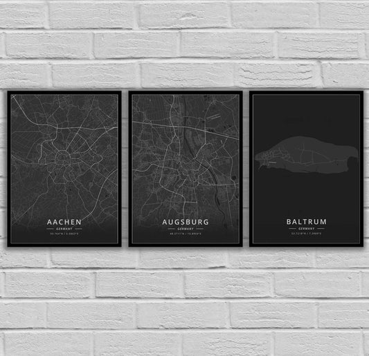 Quadro su tela Mappe città tedesche nero minimalista