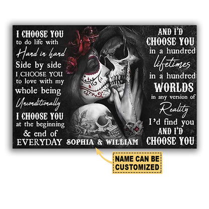Poster Coppia con teschi e rose