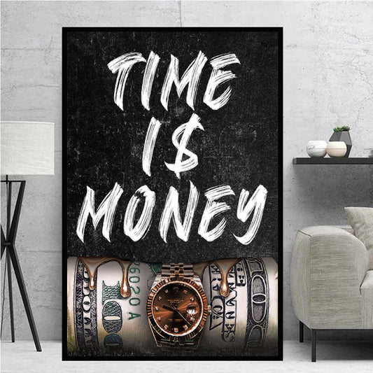 Quadro su tela Orologio denaro e scritta
