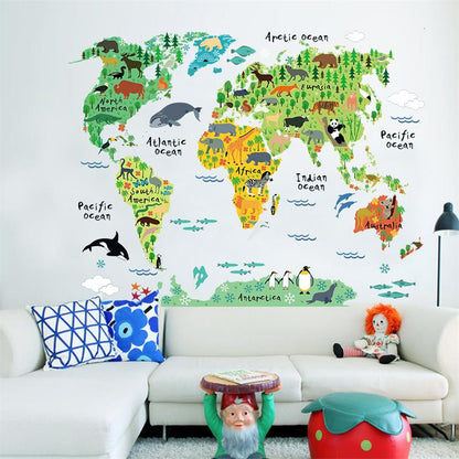 Adesivo Murale Mappa Mondiale Animali
