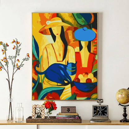 Quadro astratto donna e gatto