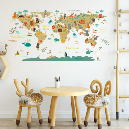 Adesivo murale animali e mappa