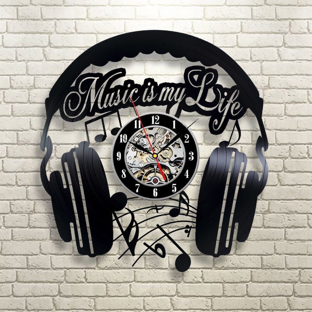 Orologio da parete Cuffie musica vintage