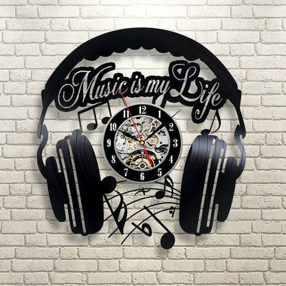 Orologio da parete Cuffie musica vintage