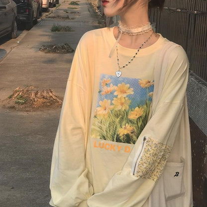 Maglietta maniche lunghe fiori