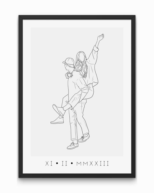 Quadro su tela Coppia abbracciata stile linea minimalista