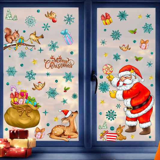 Adesivo murale Babbo Natale con renna e neve