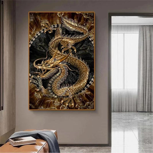 Quadro su tela Drago dorato orientale