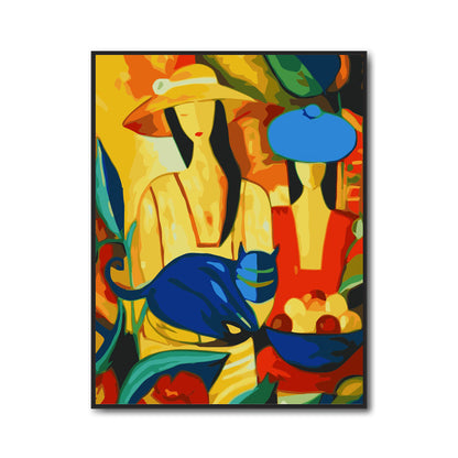 Quadro astratto donna e gatto