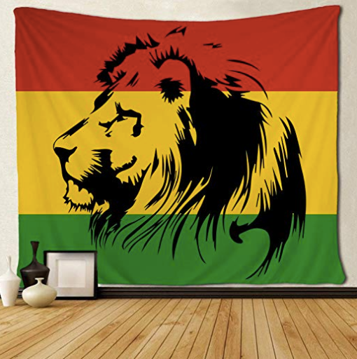 Arazzo Leone silhouette bandiera reggae graffiti