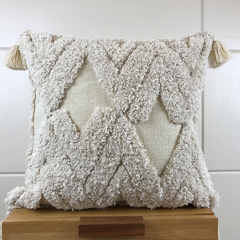 Copricuscino cotone bombato bianco con nappe