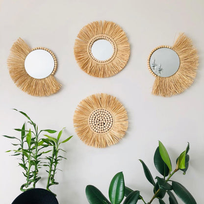 Specchio paglia intrecciata