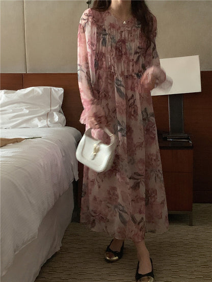 Vestito chiffon fiori dipinti