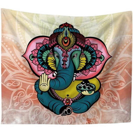 Arazzo Elefante indiano Ganesha blu meditativo
