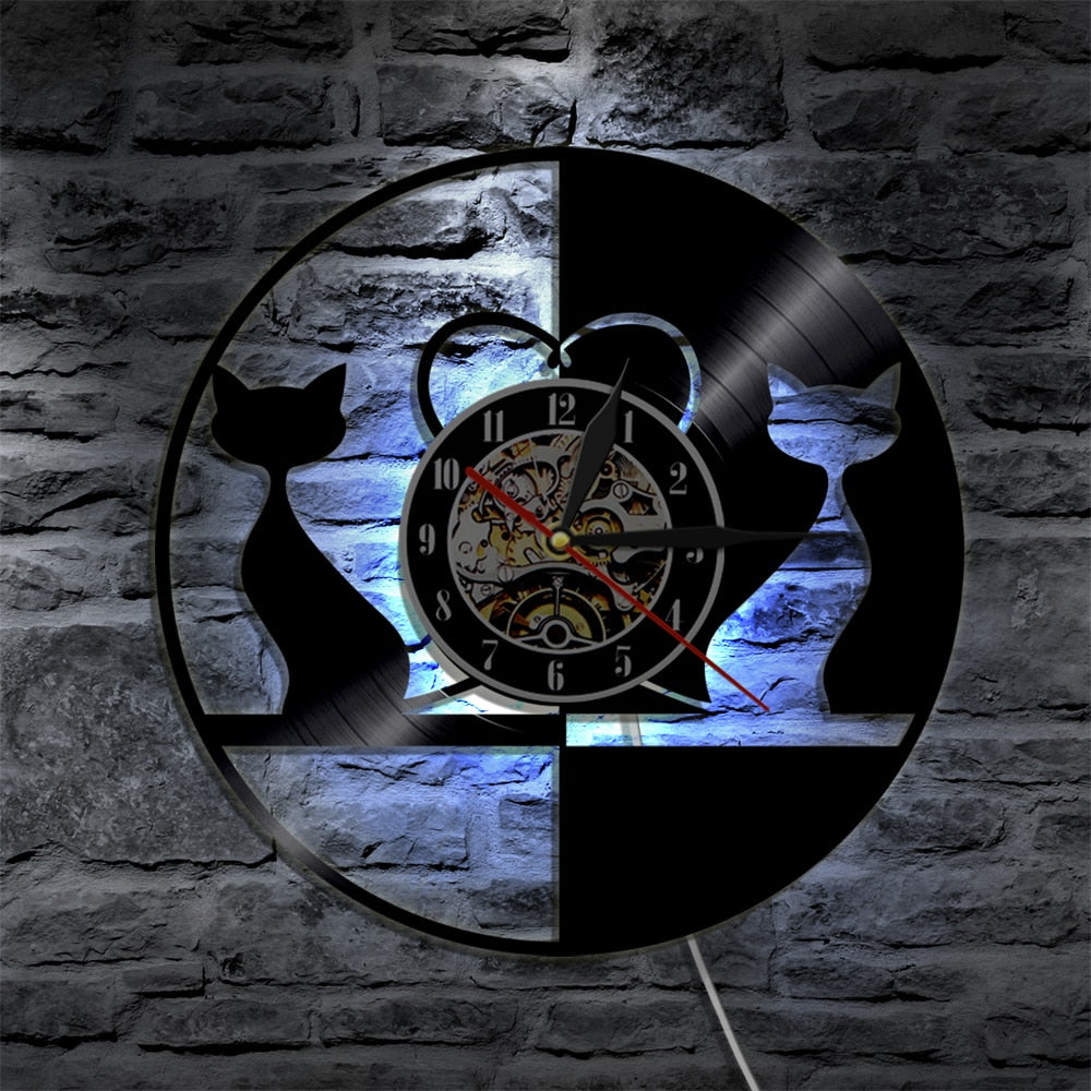 Orologio da parete Gatti neon silhouette