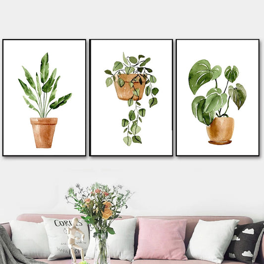 Quadro su tela Piante in vaso acquerello naturalistico