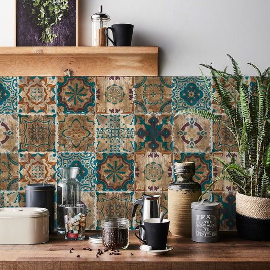Adesivo murale Piastrelle marocchine turchese marrone viola