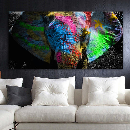 Quadro su tela Elefante psichedelico neon fondo nero
