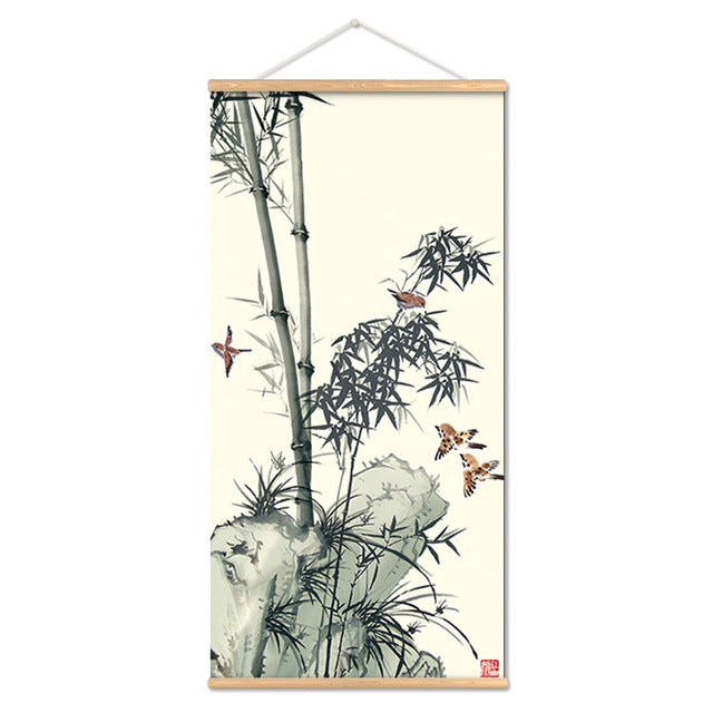 Adesivo murale Acquarello asiatico bamboo fiori