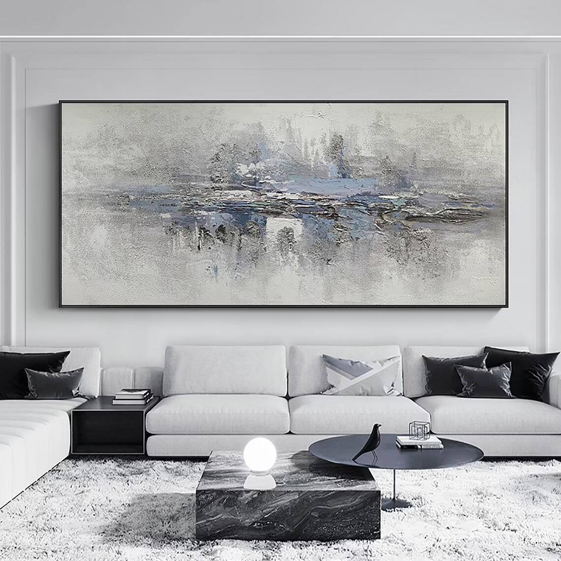 Quadro astratto grigio azzurro