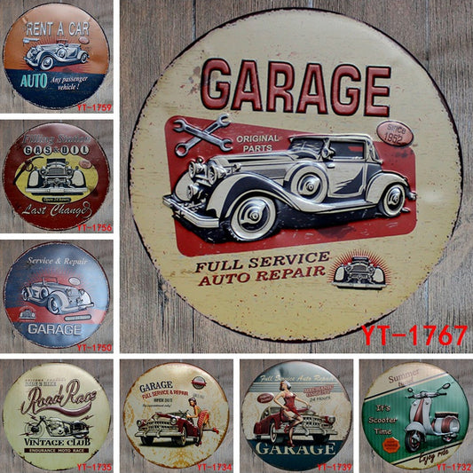 Targa in metallo Caffè, birra, auto e pizza