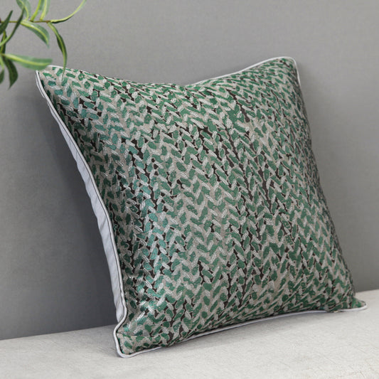 Federa cuscino verde zig-zag beige