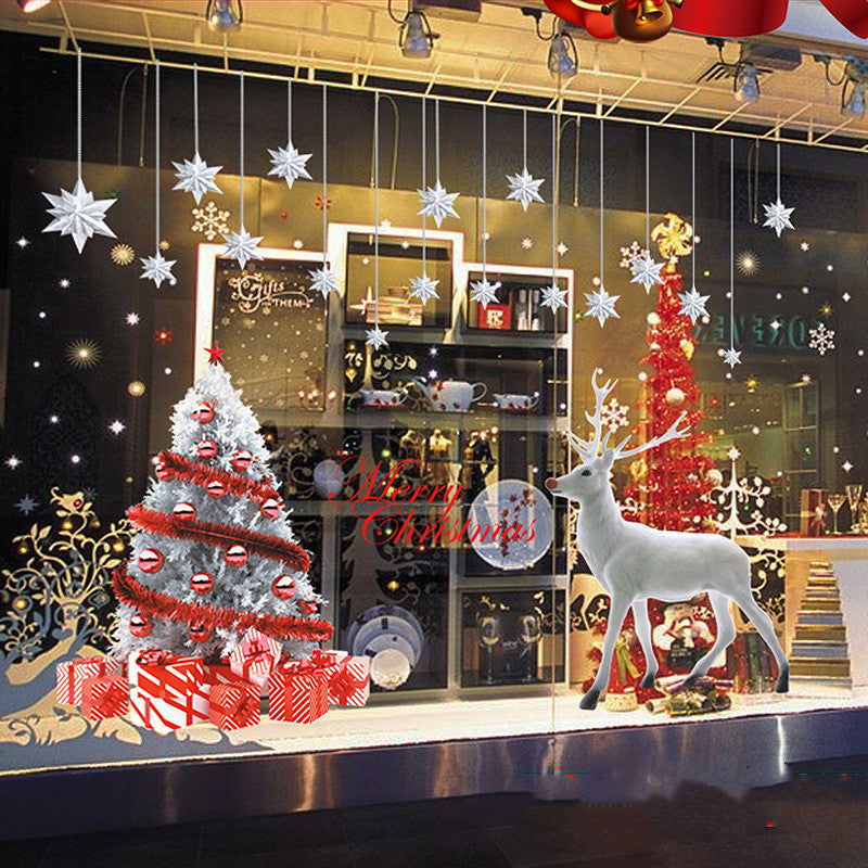 Adesivo murale Babbo Natale e renna nella vetrina