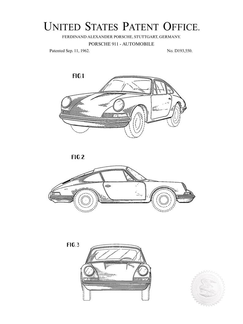 Poster Brevetto Porsche 911 tecnico