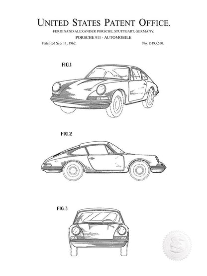 Poster Brevetto Porsche 911 tecnico