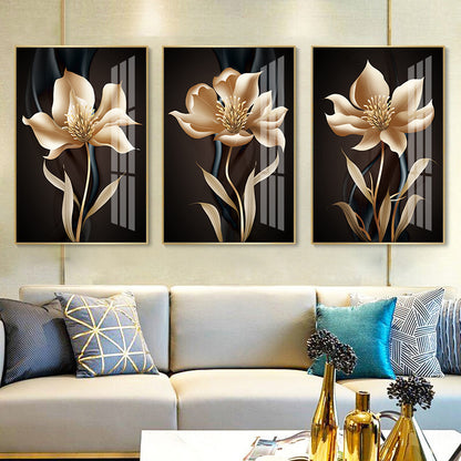 Quadro fiori oro nero