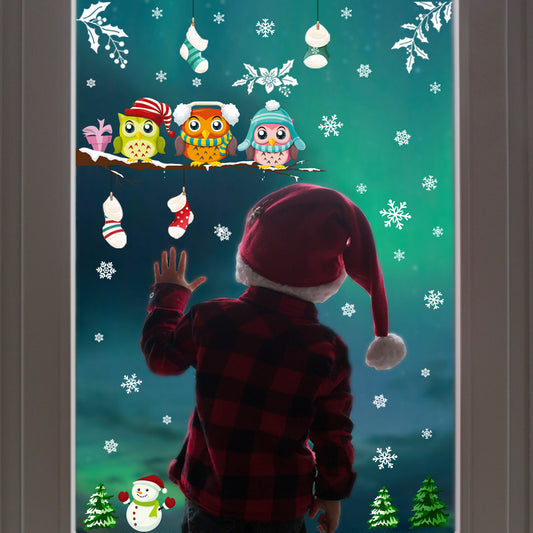 Adesivo murale Albero di natale e gufo