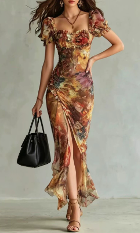 Vestito lungo fiori francese vintage
