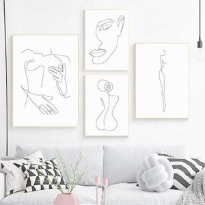 Quadro su tela Figure astratte volti linea bianco nero