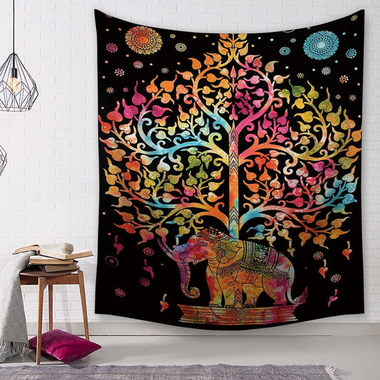 Arazzo Elefante nero Tree of Life arancio