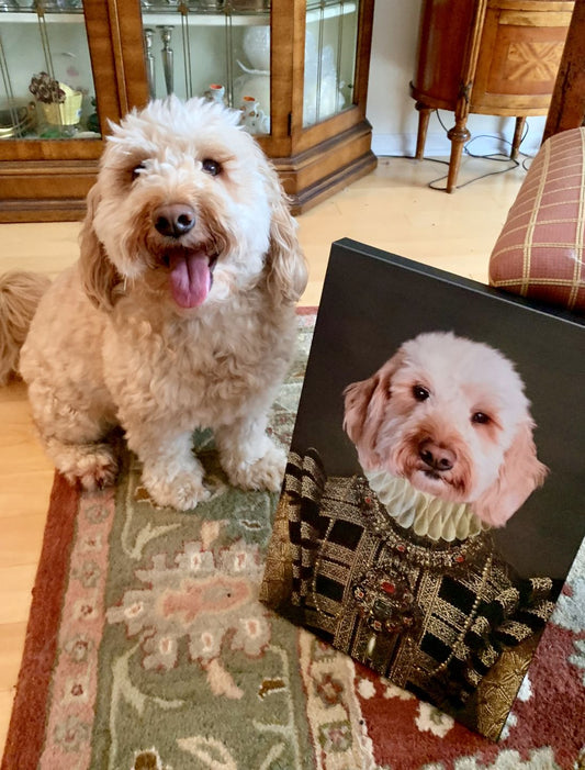Quadro su tela Cane in abiti nobiliari