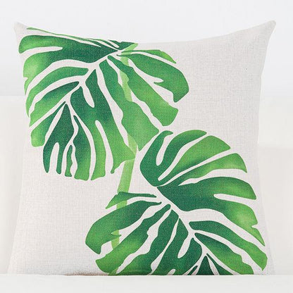 Cuscino tessuto stampa foglie tropicali monstera