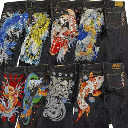 Jeans Stampa Ukiyo-e Ampi