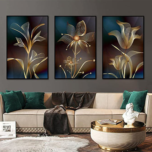 Quadro su tela Fiori dorati metallici