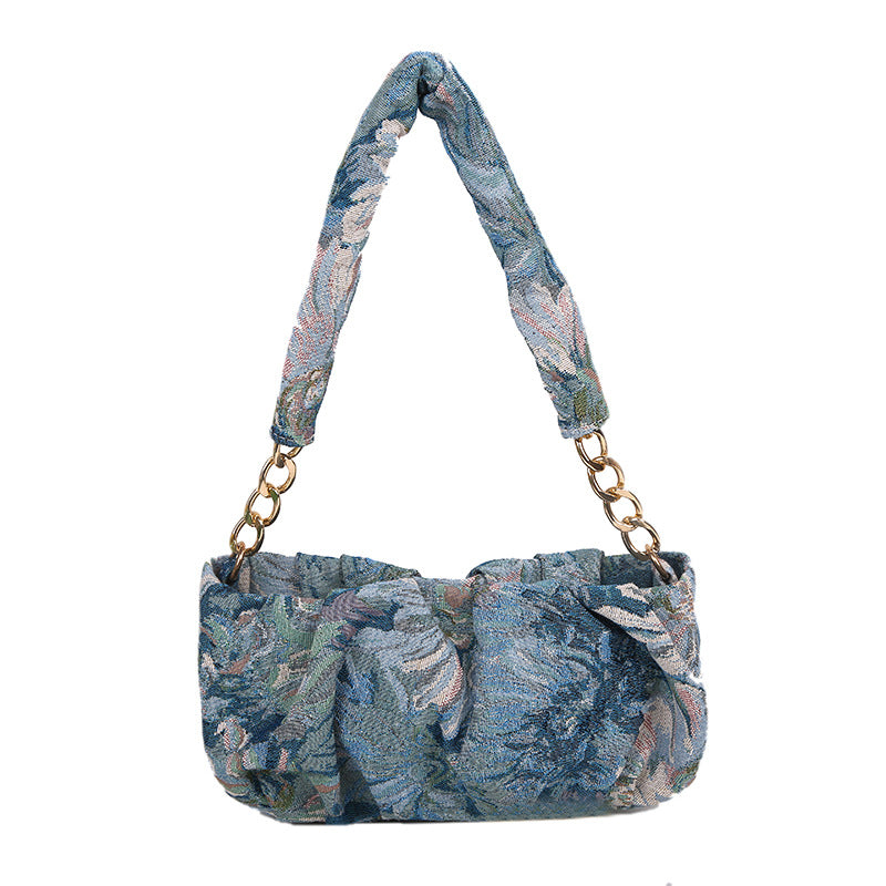 Borsa Spalla Fiori Blu