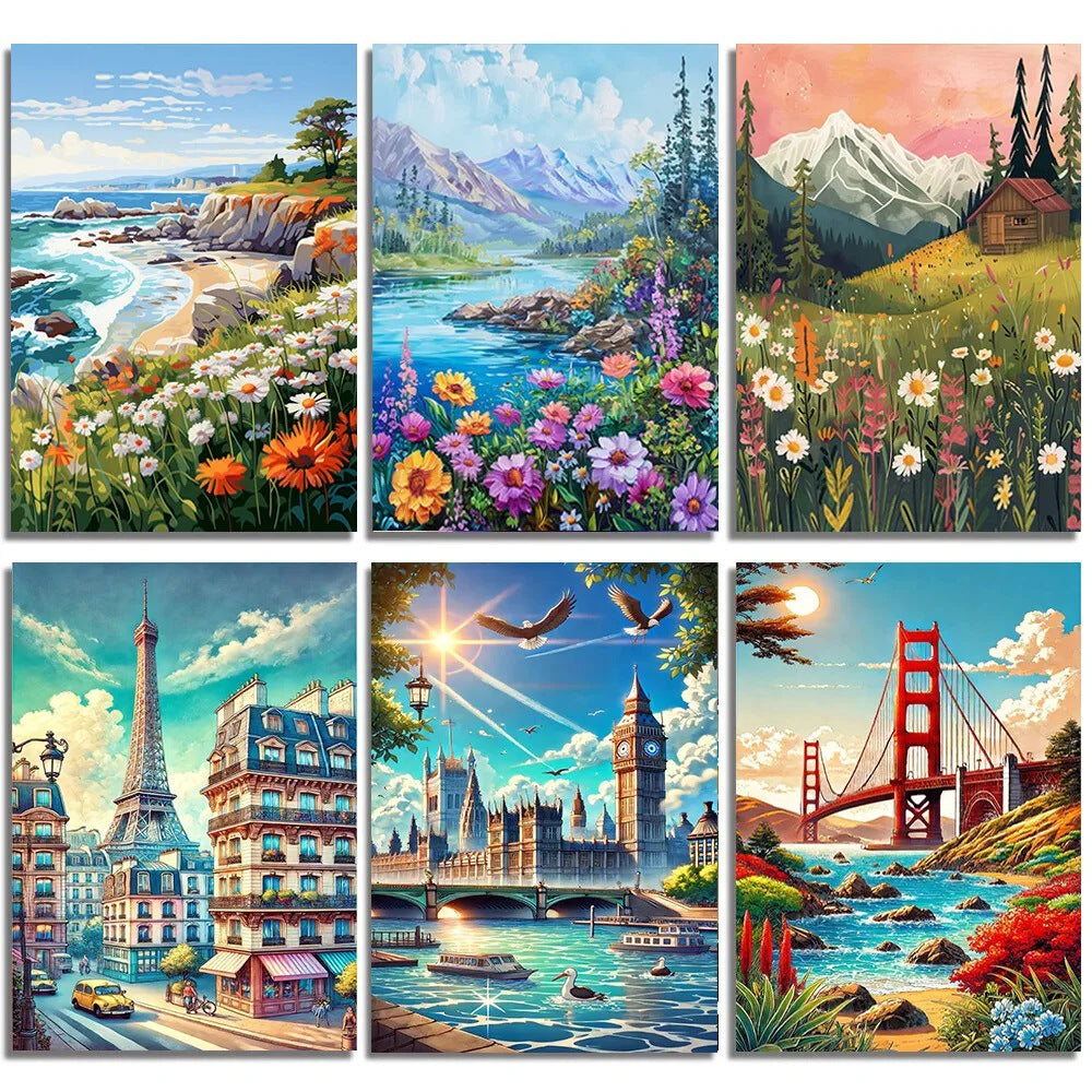 Quadro ricamato paesaggio