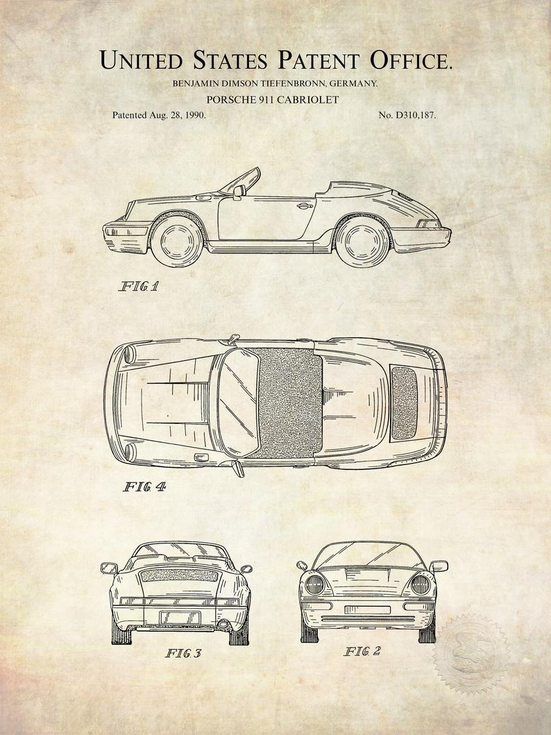Poster Brevetto Porsche 911 tecnico