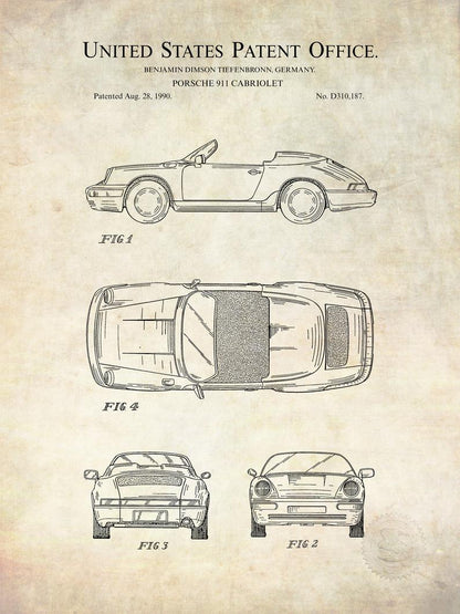 Poster Brevetto Porsche 911 tecnico