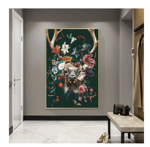 Quadro su tela Cervo decorato con fiori