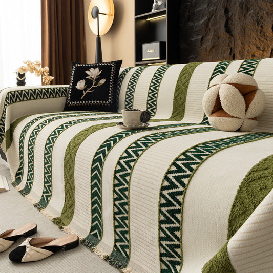 Coperta divano a righe verde e