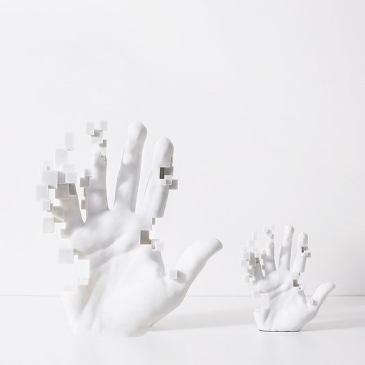 Sculture mani gesso effetto pixel bianche