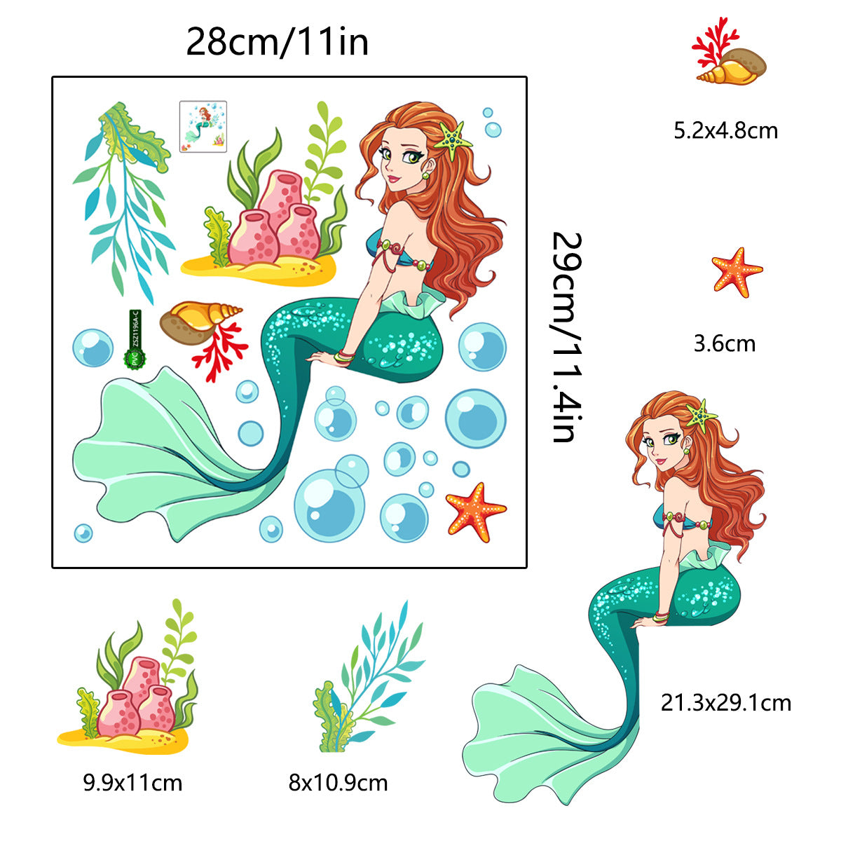 Adesivo murale sirena e farfalla fluorescente