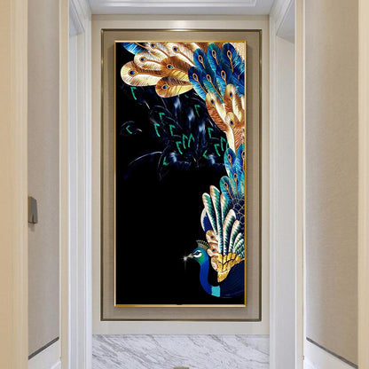 Poster Pavone blu e oro