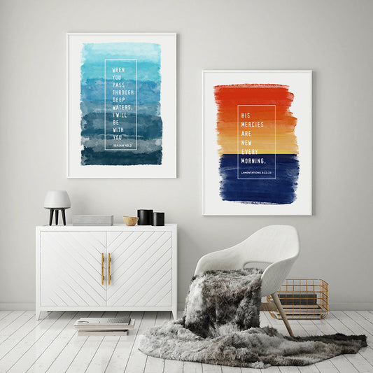 Quadro su tela Citazione biblica acquerello blu