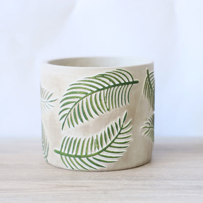 Vaso cemento foglie monstera